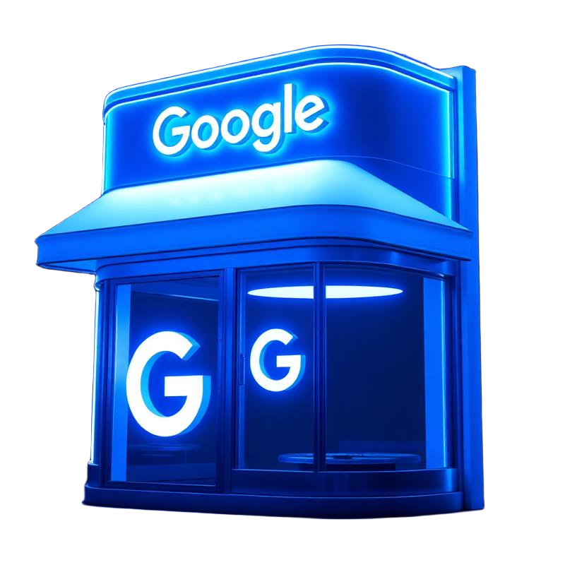 Ícone ilustrativo de uma loja com selo de verificação do Google